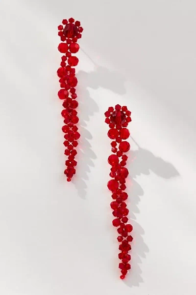 By Anthropologie Beaded Floral Drop Earrings In Red