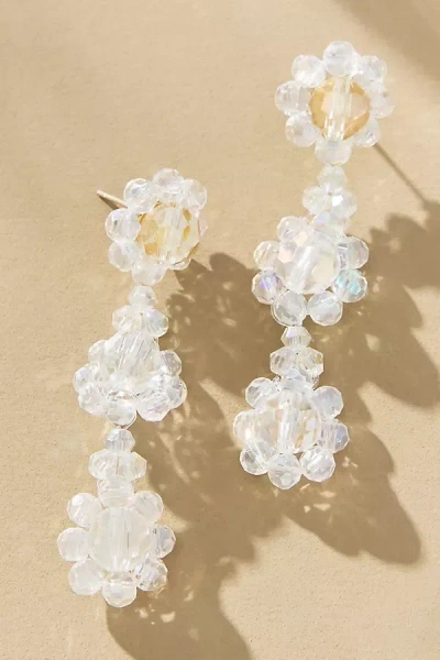 By Anthropologie Beaded Floral Drop Earrings In Transparent