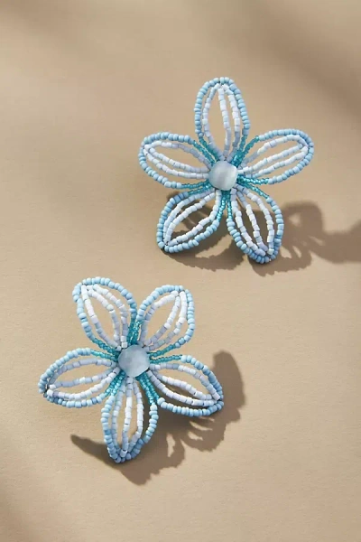 By Anthropologie Beaded Floral Post Earrings In Blue