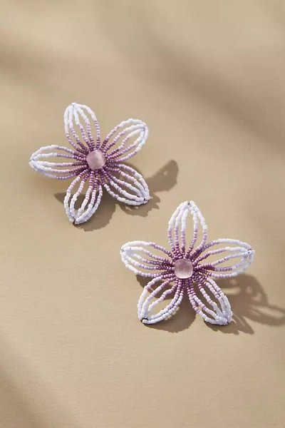 By Anthropologie Beaded Floral Post Earrings In Purple