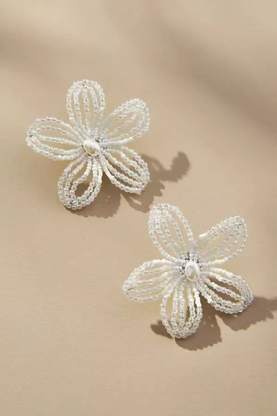 By Anthropologie Beaded Floral Post Earrings In White