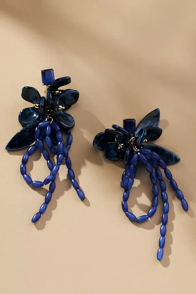 By Anthropologie Beaded Flower Bouquet Drop Earrings In Blue