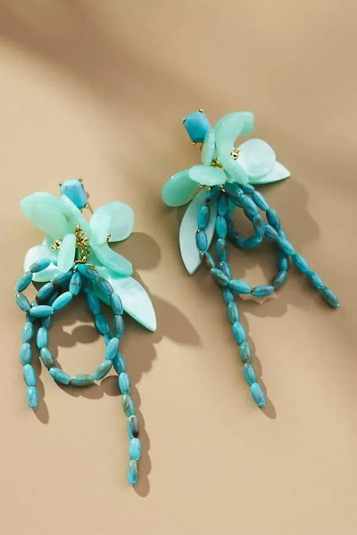 By Anthropologie Beaded Flower Bouquet Drop Earrings In Blue