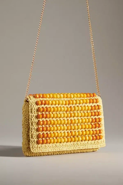 By Anthropologie Beaded Foldover Clutch In Yellow