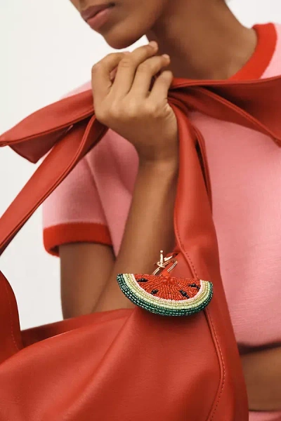 By Anthropologie Beaded Fruit Bag Charm In Red