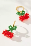 By Anthropologie Beaded Fruit Huggie Drop Earrings In Red