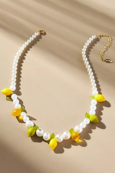 By Anthropologie Beaded Fruit Icon Charm Necklace In White