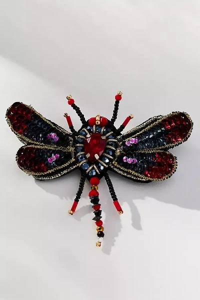 By Anthropologie Beaded Garden Brooch In Red
