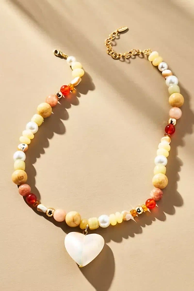 By Anthropologie Beaded Icon Charm Necklace In Orange