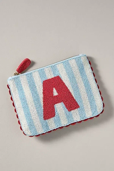 By Anthropologie Beaded Monogram Stripe Pouch In Alphabet