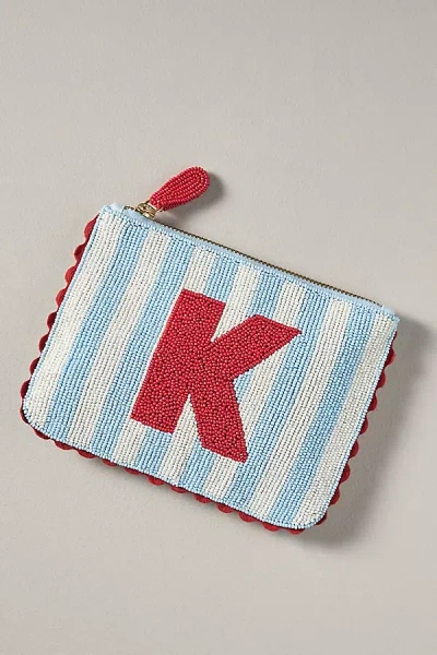 By Anthropologie Beaded Monogram Stripe Pouch In Alphabet