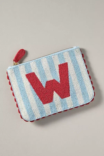 By Anthropologie Beaded Monogram Stripe Pouch In Alphabet