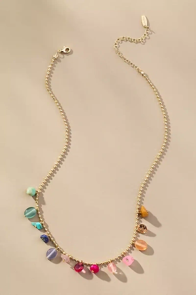 By Anthropologie Beaded Multi Stone Charm Necklace In Gold