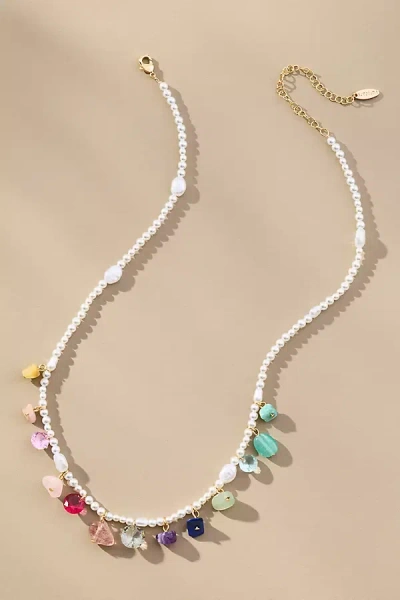 By Anthropologie Beaded Multi Stone Charm Necklace In White