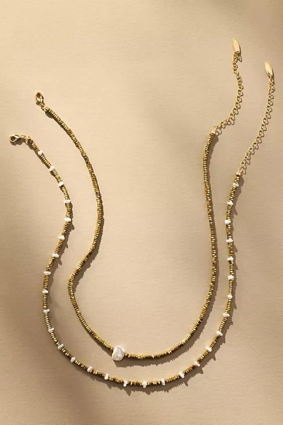 By Anthropologie Beaded Pearl Necklaces, Set Of 2