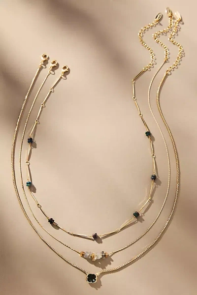 By Anthropologie Beaded Shell & Crystal Necklaces, Set Of 3 In Blue