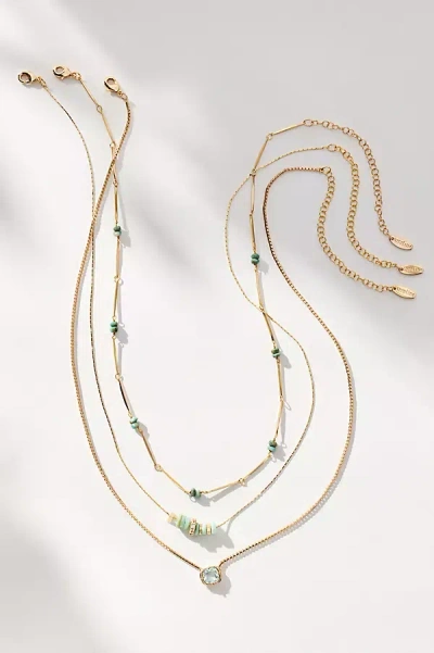 By Anthropologie Beaded Shell & Crystal Necklaces, Set Of 3 In Green