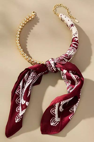 By Anthropologie Beaded Silk Scarf Collar Necklace In Purple
