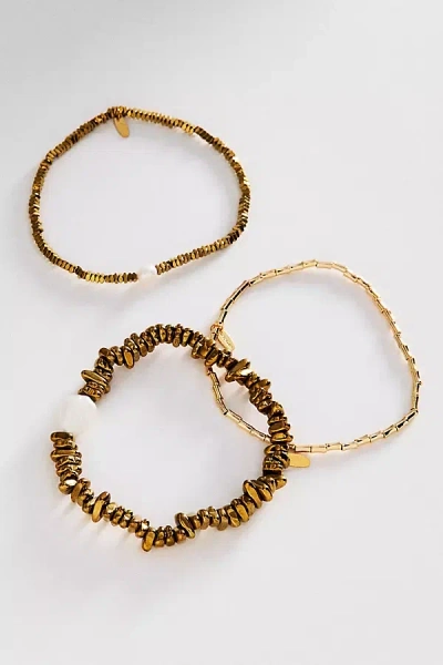 By Anthropologie Beaded Stretch Bracelets, Set Of 3 In Gold