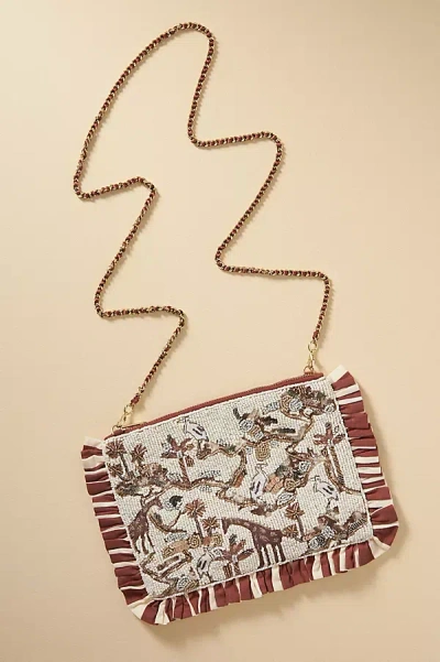 By Anthropologie Beaded Toile Clutch In Brown