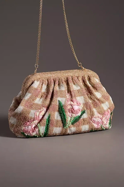 By Anthropologie Beaded Wildflower Clutch In Beige