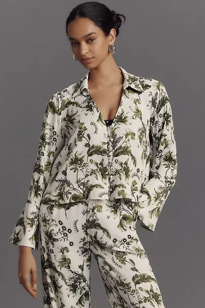 By Anthropologie Bell-sleeve Silky Blouse In Multicolor