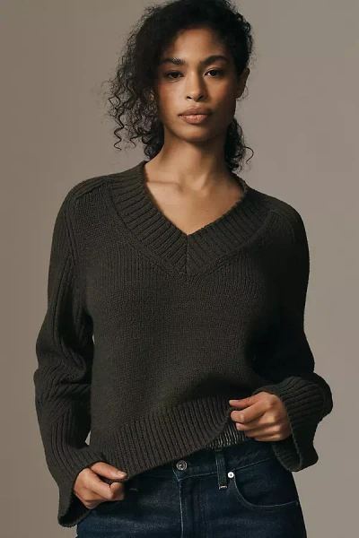 By Anthropologie Bell-sleeve V-neck Jumper In Green