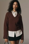 By Anthropologie Bell-sleeve V-neck Sweater In Red