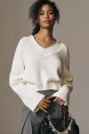 By Anthropologie Bell-sleeve V-neck Sweater In White