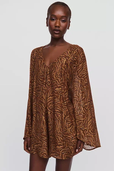 By Anthropologie Bell-sleeve Playsuit In Brown