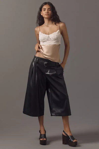 By Anthropologie Belted Faux-leather Culottes Pants In Black