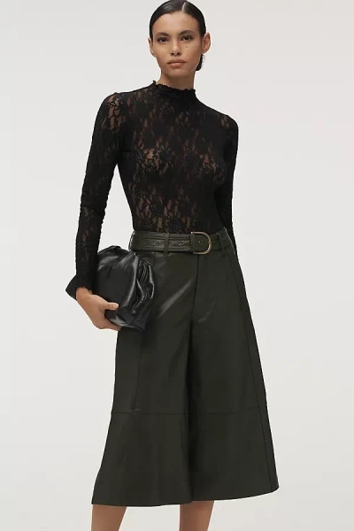 By Anthropologie Belted Leather Culottes Pants In Black