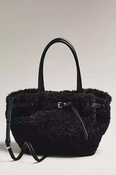By Anthropologie Belted Sherpa Tote Bag In Black