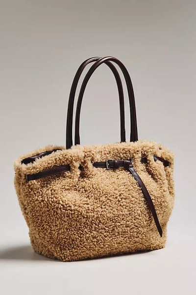 By Anthropologie Belted Sherpa Tote Bag In Sand