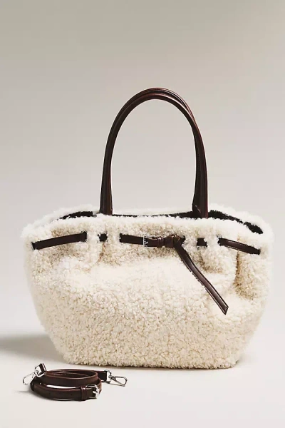 By Anthropologie Belted Sherpa Tote Bag In White