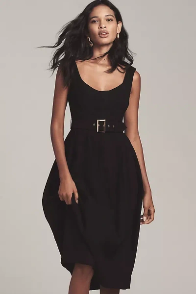 By Anthropologie Belted Tulip Midi Dress In Black