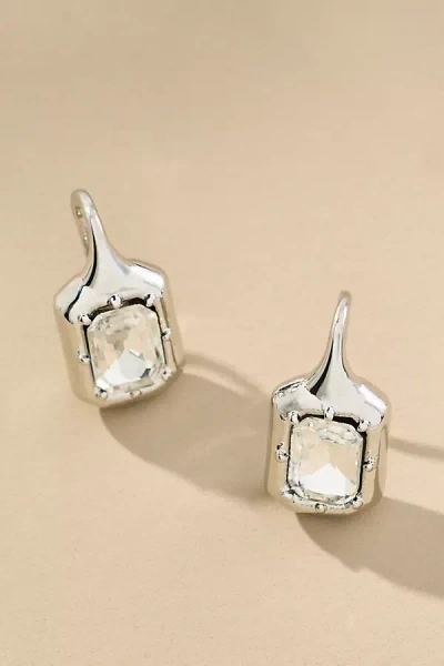 By Anthropologie Beveled Square Crystal Earrings In Silver