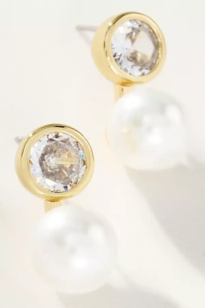 By Anthropologie Bezel Crystal Pearl Earrings In Gold