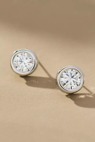 By Anthropologie Bezel Crystal Stud Earrings In Silver