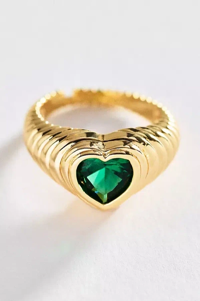 By Anthropologie Bezel Heart Cocktail Ring In Green