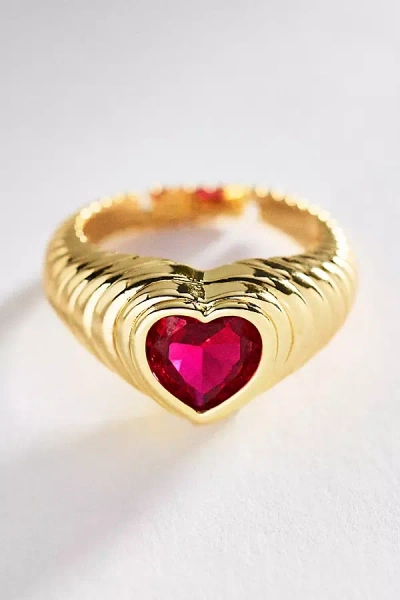 By Anthropologie Bezel Heart Cocktail Ring In Red