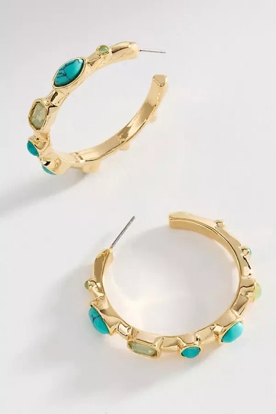 By Anthropologie Bezel Stone Hoop Earrings In Gold