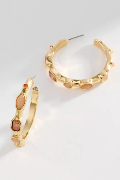 By Anthropologie Bezel Stone Hoop Earrings In Gold