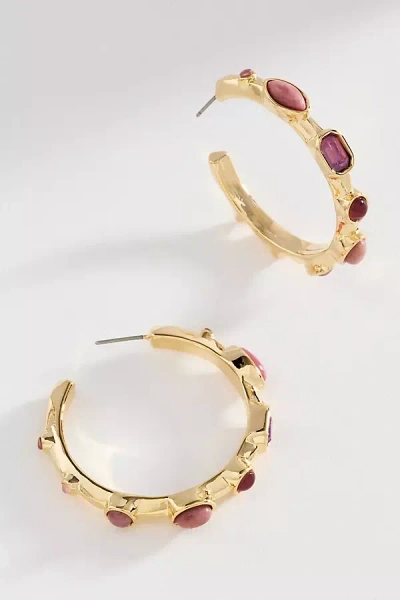 By Anthropologie Bezel Stone Hoop Earrings In Gold