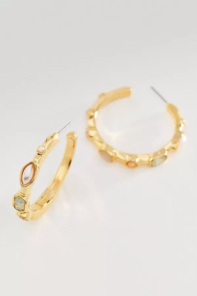 By Anthropologie Bezel Stone Hoop Earrings In Gold