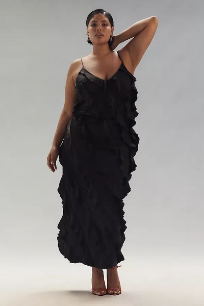 By Anthropologie Bias-cut Ruffled Midi Dress In Black
