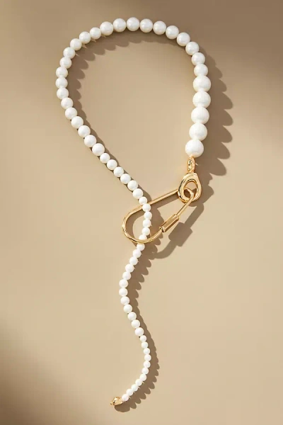 By Anthropologie Big Clasp Pearl Necklace In White