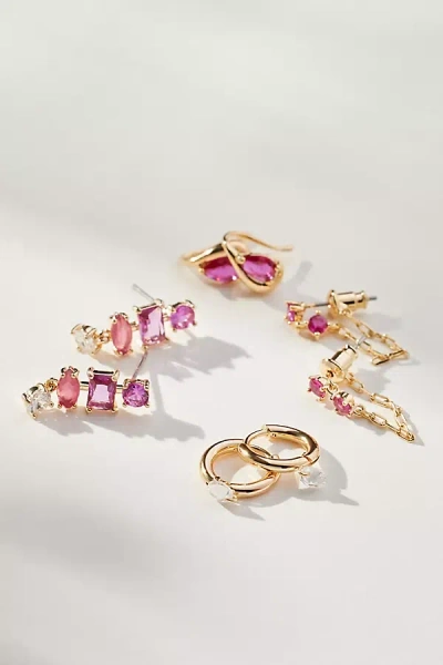 By Anthropologie Birthstone Earrings, Set Of 4 In Pink