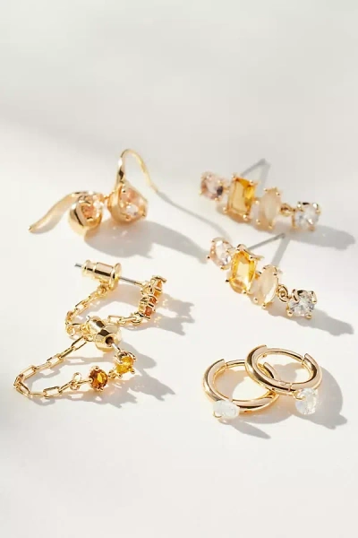 By Anthropologie Birthstone Earrings, Set Of 4 In Yellow