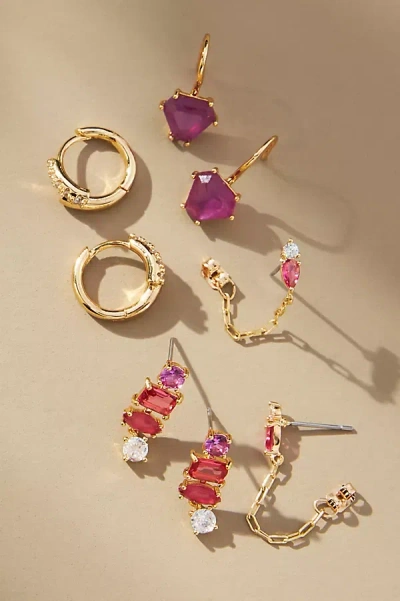 By Anthropologie Birthstone Huggie Earrings, Set Of 4 In Pink